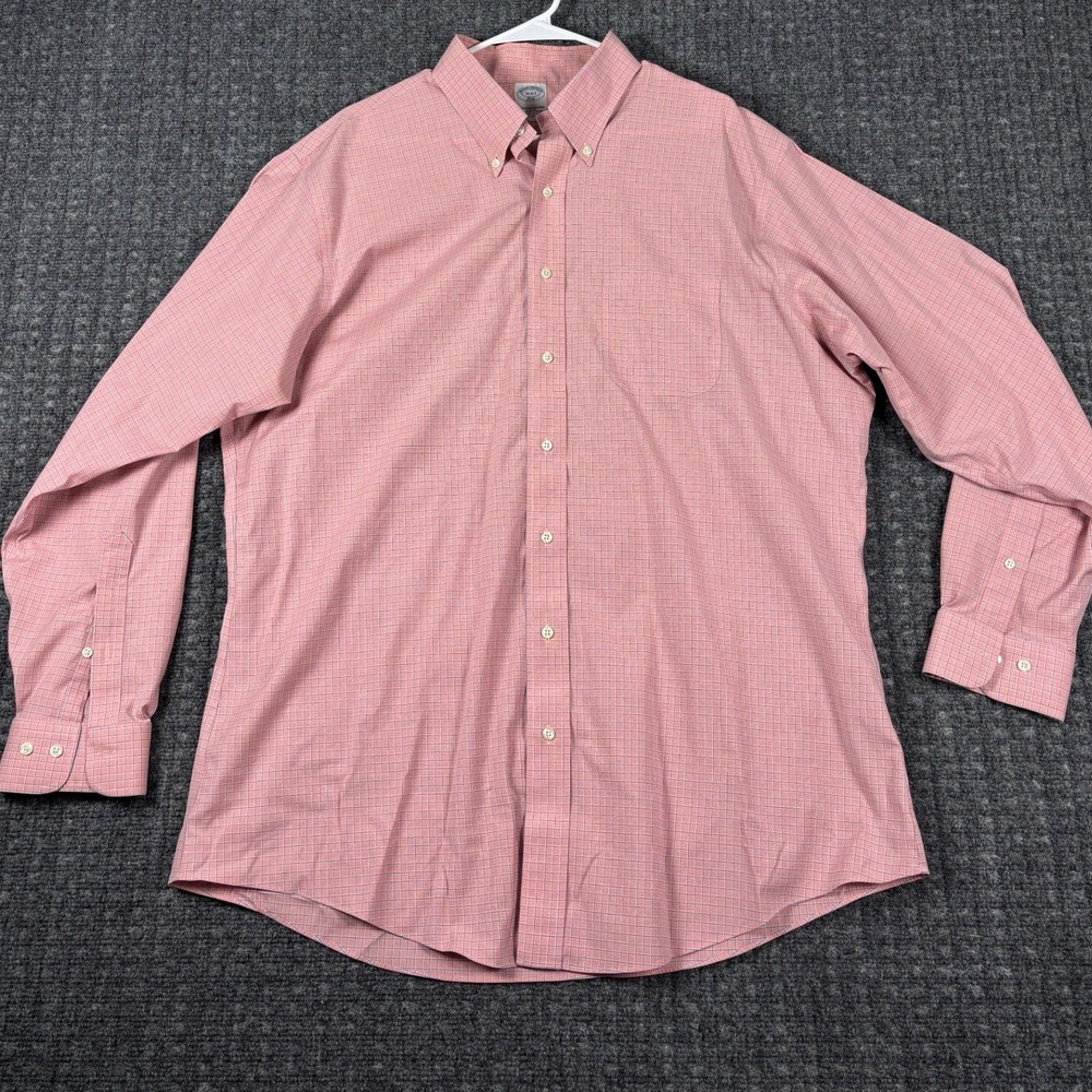 Brooks Brothers 346 Slim Fit Non-Iron Stretch Check Shirt 18-6/7 Red Blue
